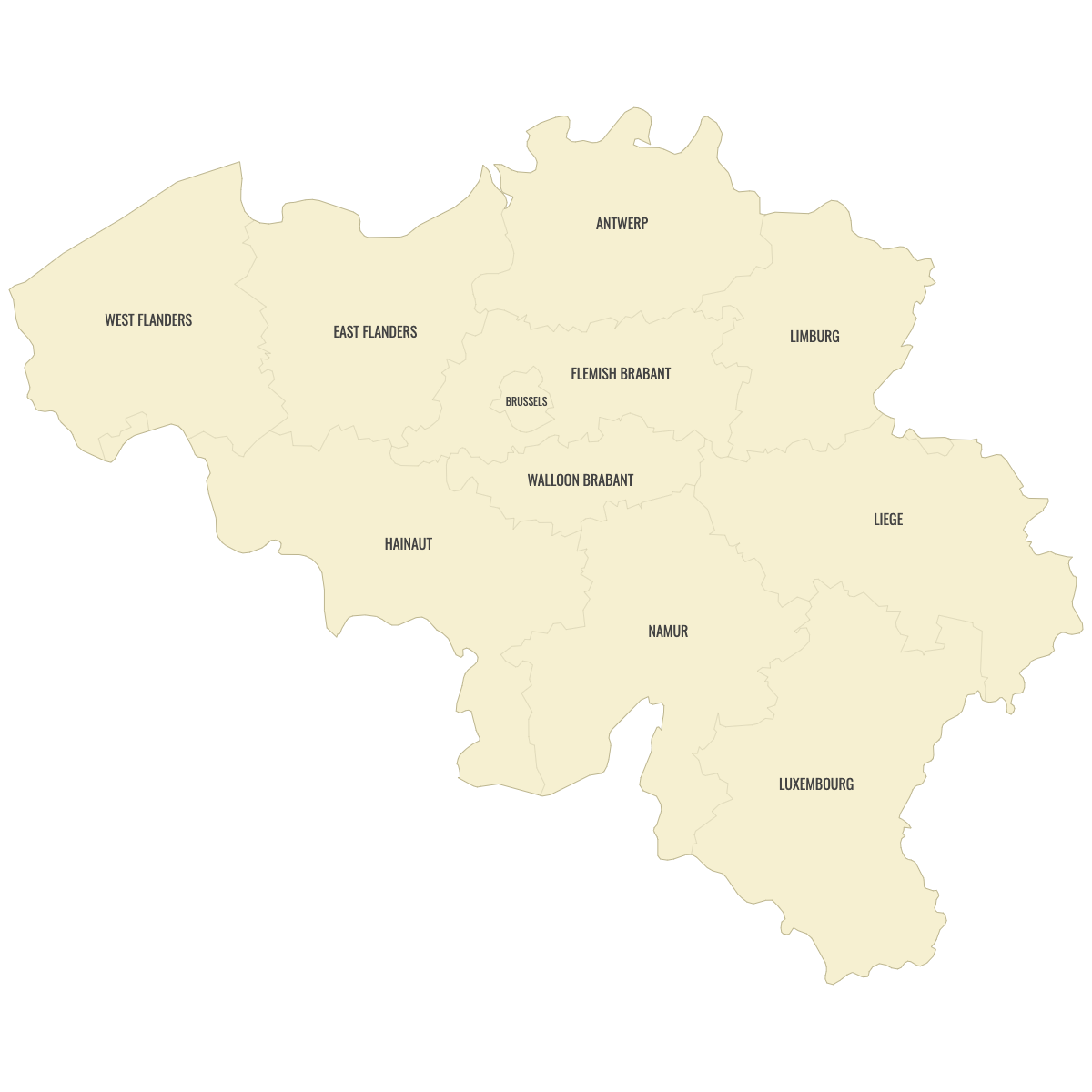 Blank Map of Belgium Provinces With Labels