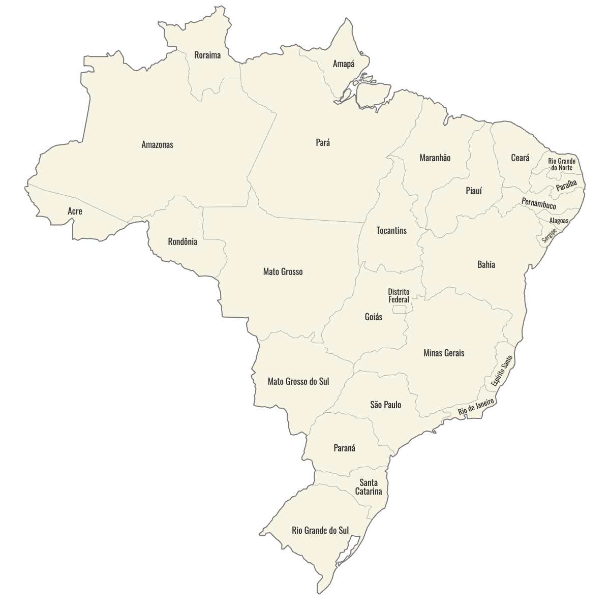 Blank Map of Brazil States with Labels