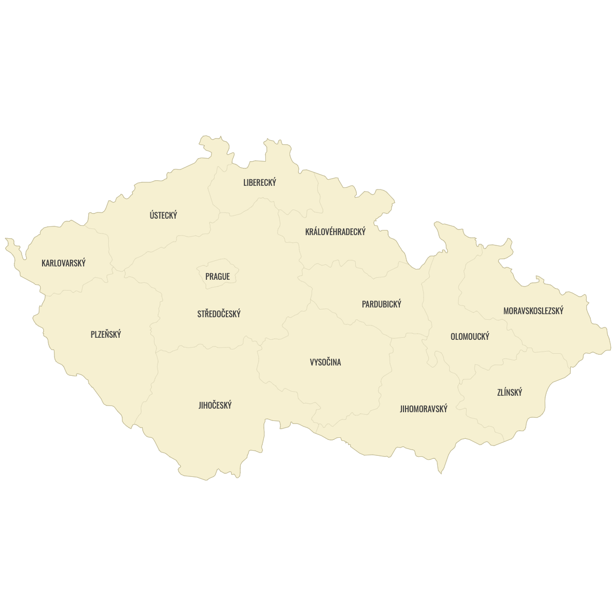Blank Map of Czech Republic Regions With Labels