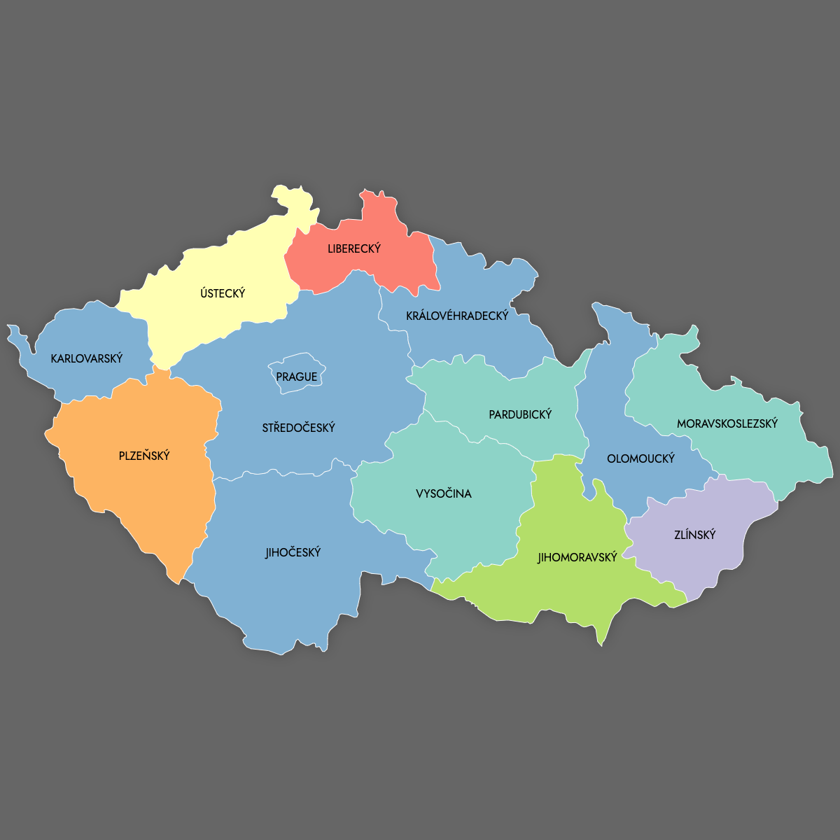 Custom Map of Czech Republic Regions With Labels