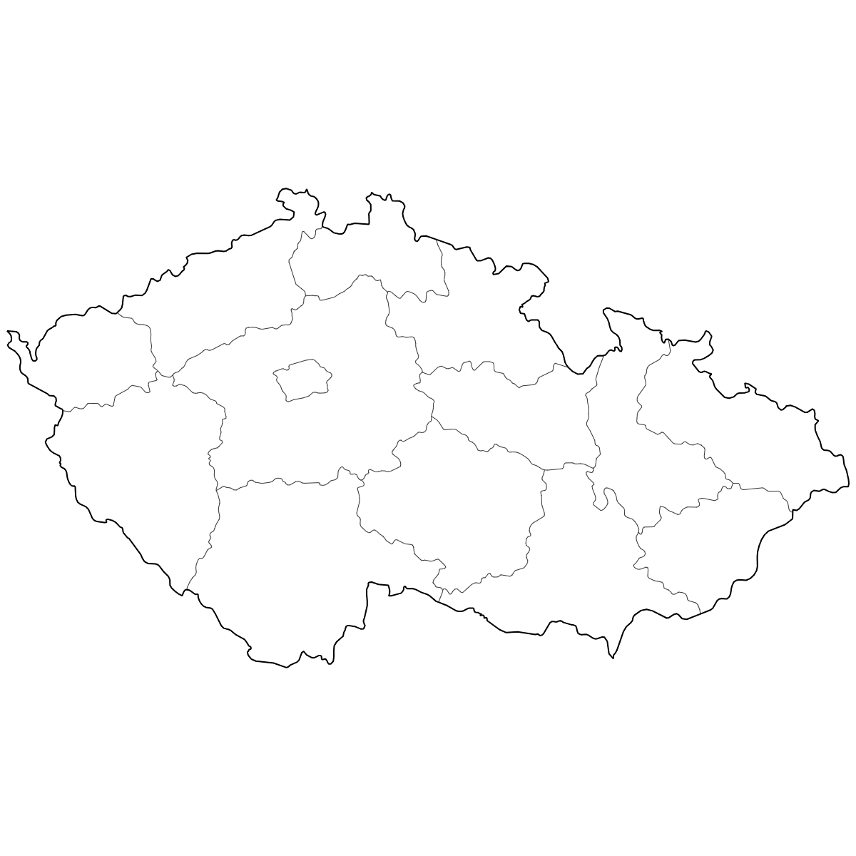 Outlined Map of Czech Republic Regions