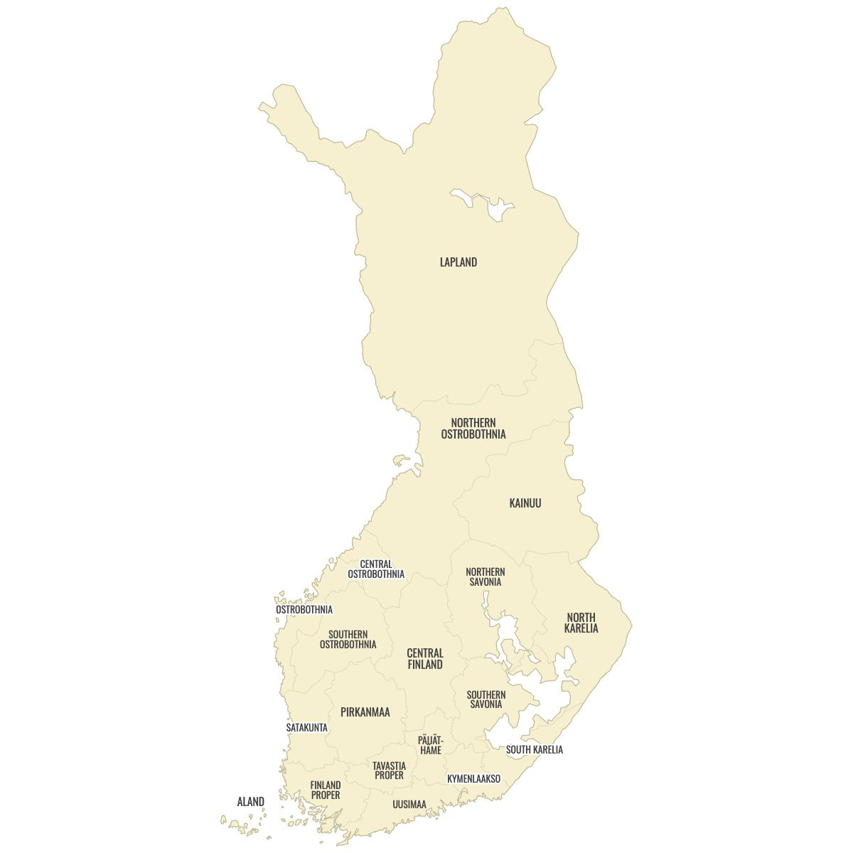 Blank Map of Finland Regions With Labels