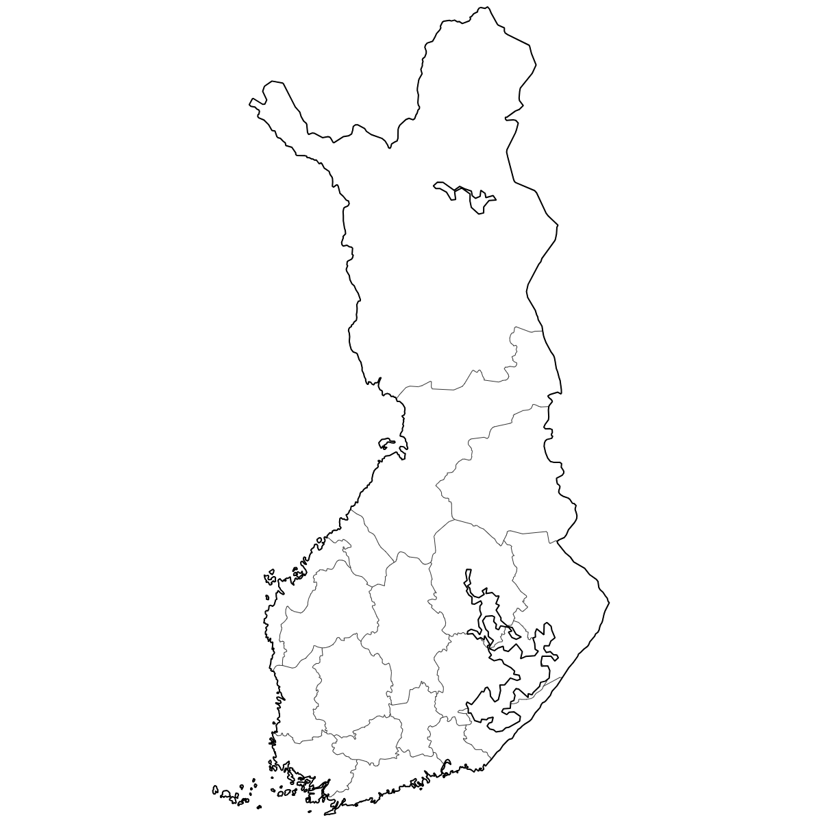 Outlined Map of Finland Regions
