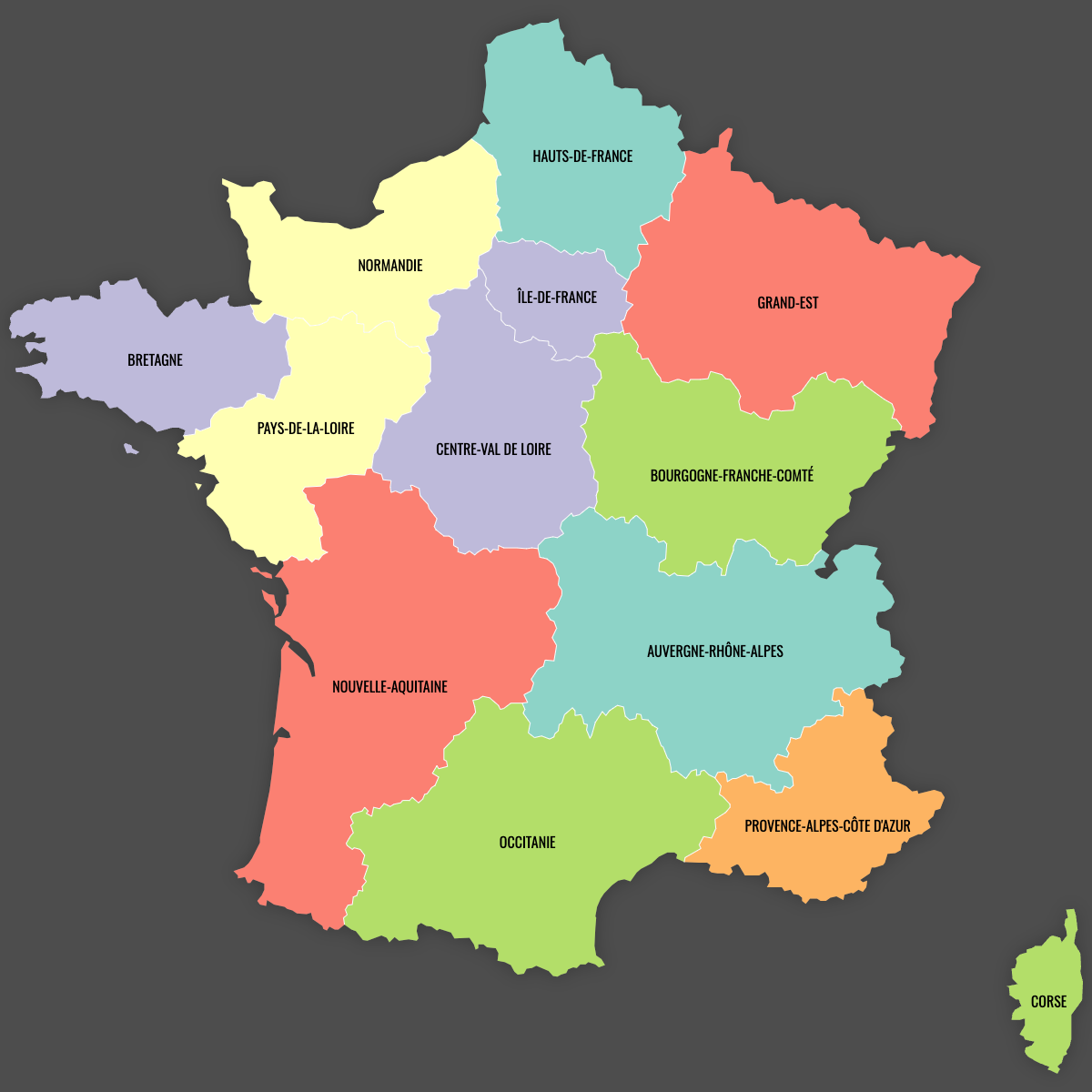 Custom Map of France Regions With Labels