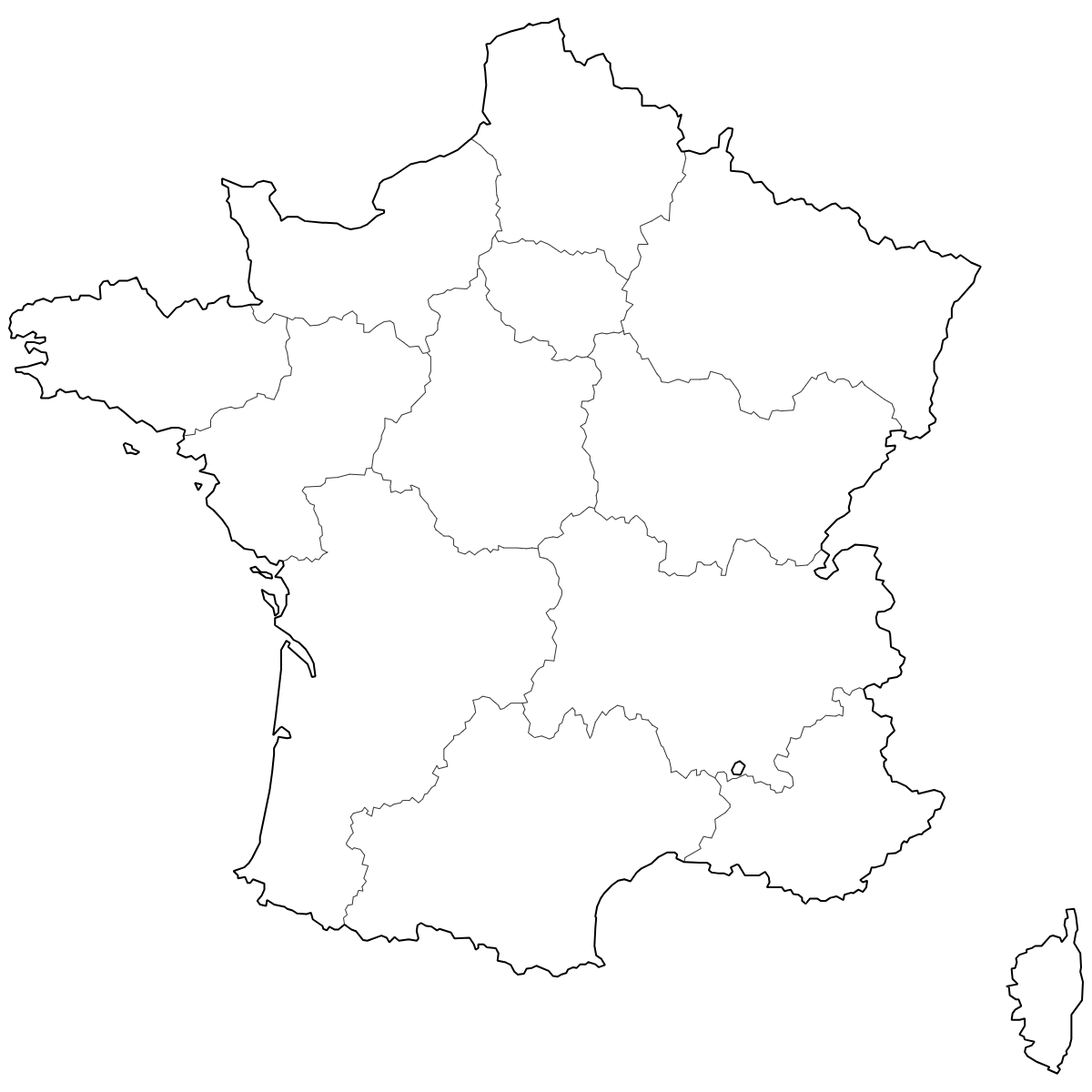 Outlined Map of France Regions