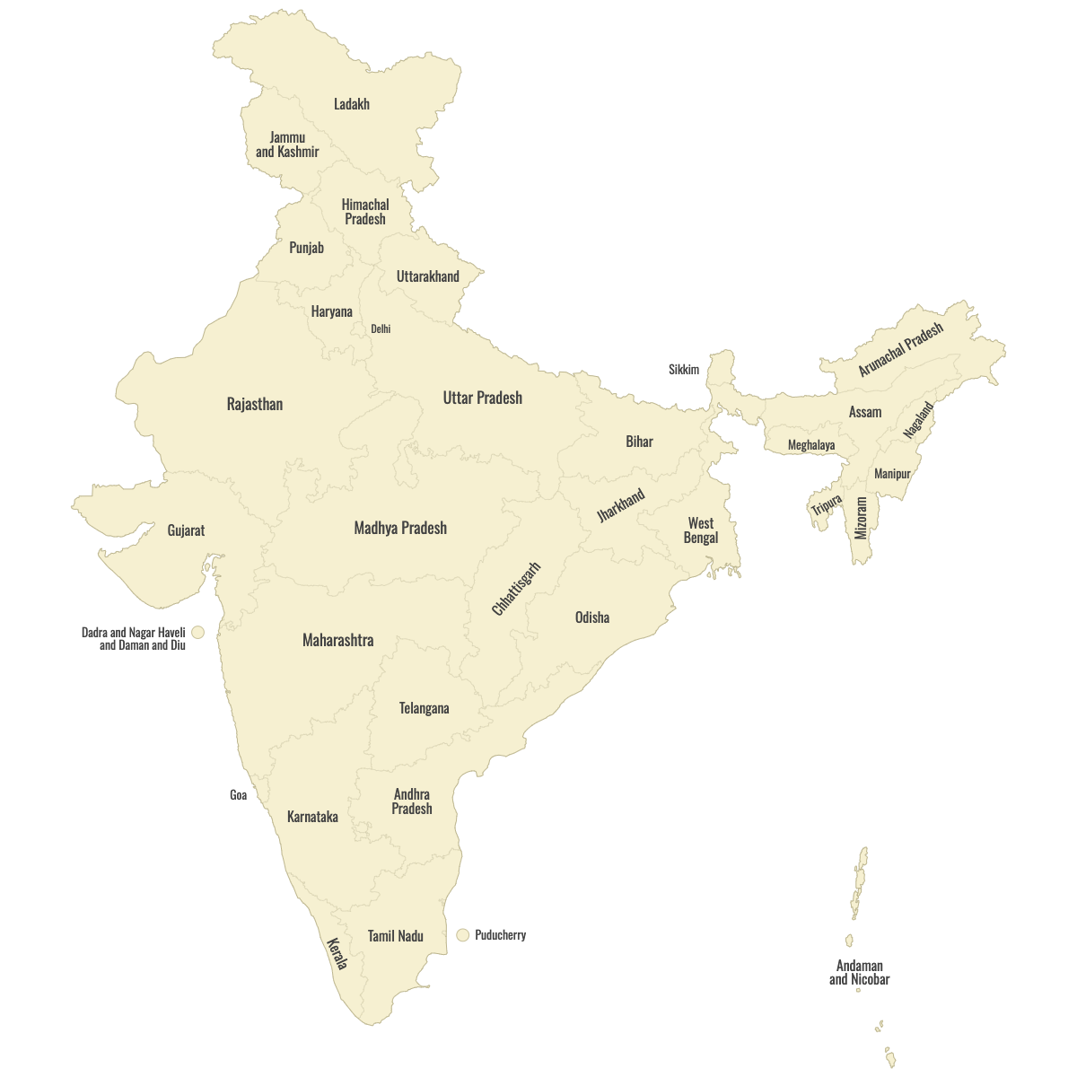 Blank Map of India With Labels