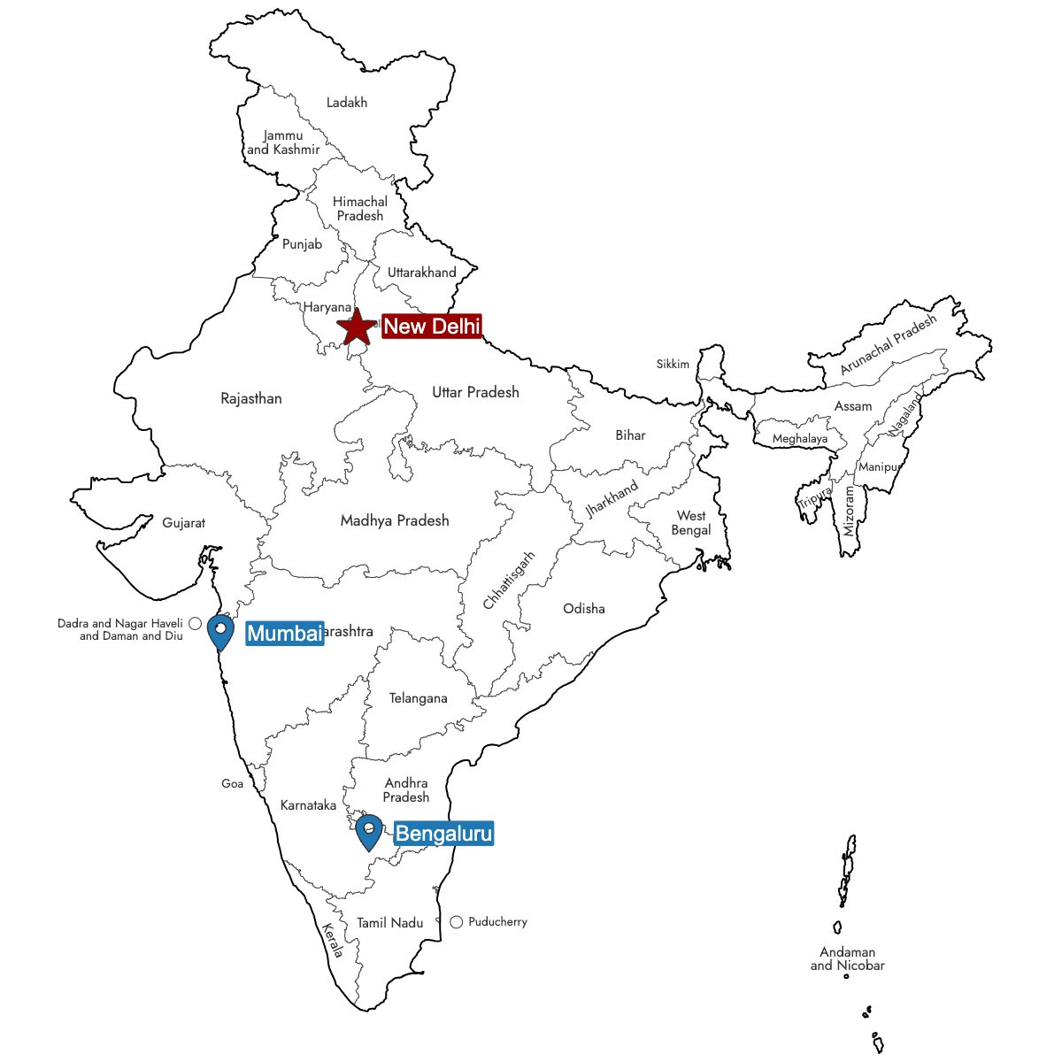 Map of India with Pins