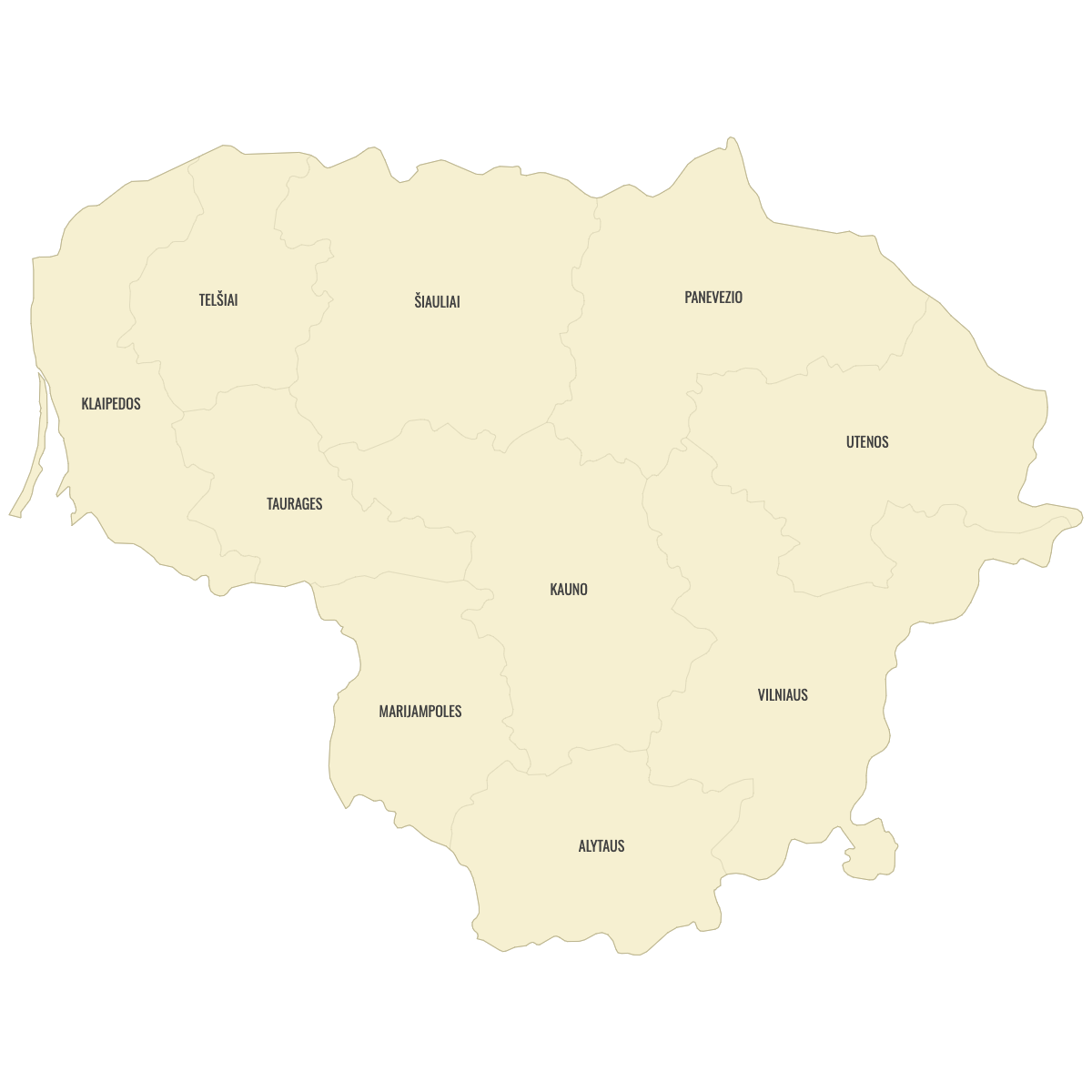 Blank Map of Lithuania Counties With Labels