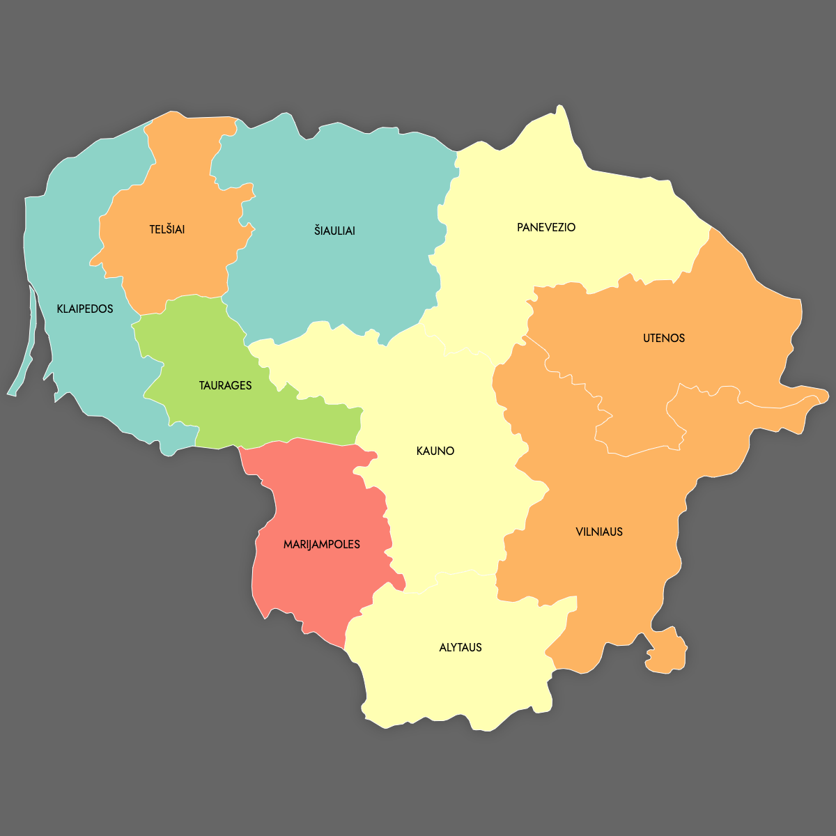 Custom Map of Lithuania Counties With Labels