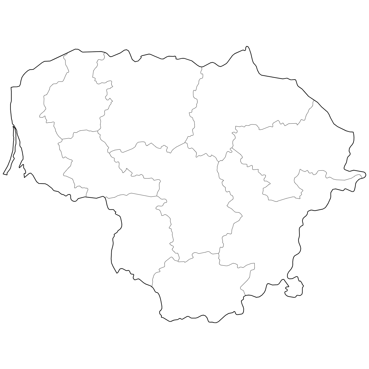 Outlined Map of Lithuania Counties
