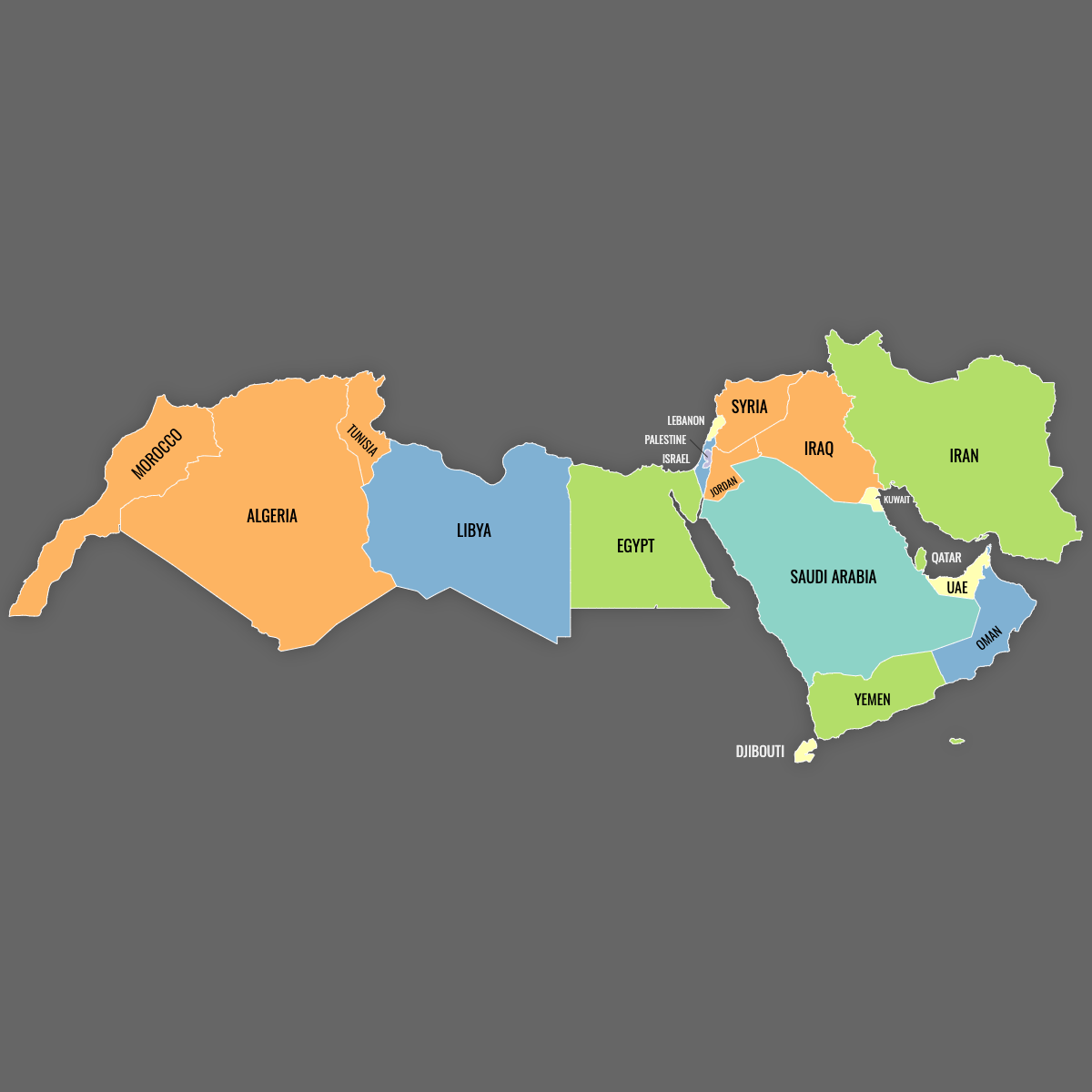 Custom Map of MENA Countries With Labels