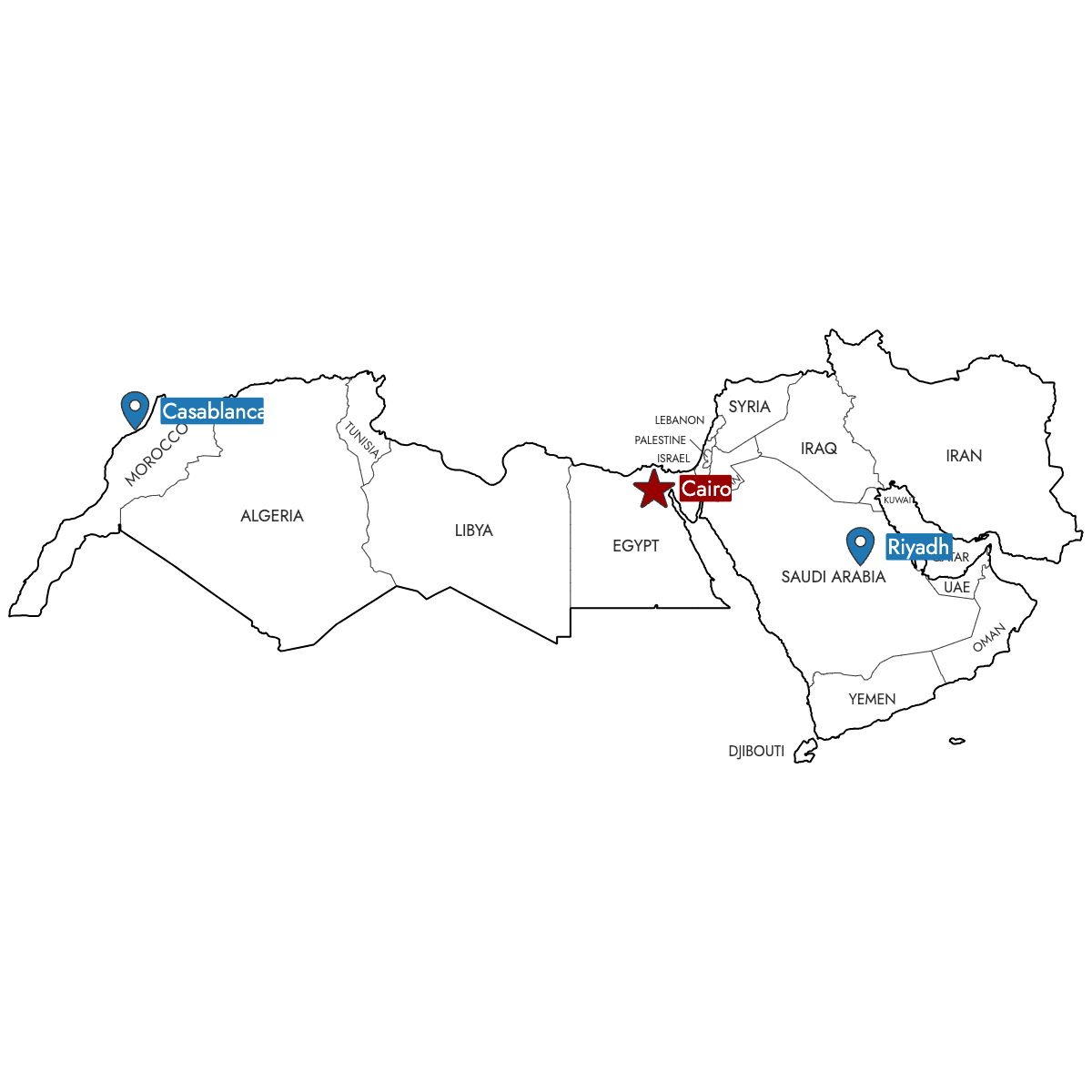 Map of MENA Countries with Pins