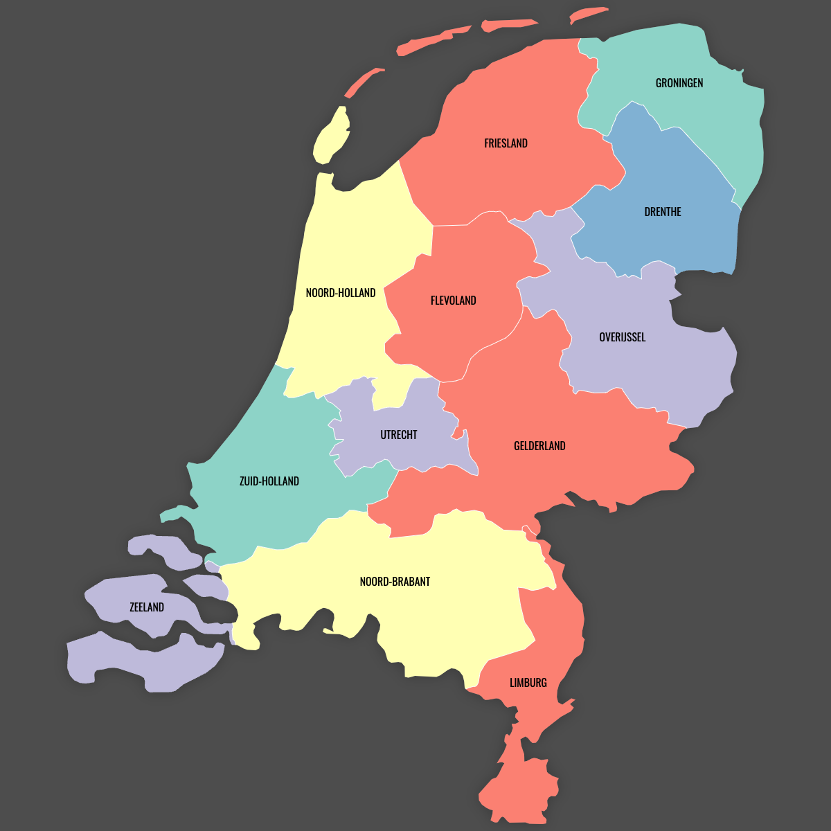 Custom Map of Netherlands Provinces With Labels