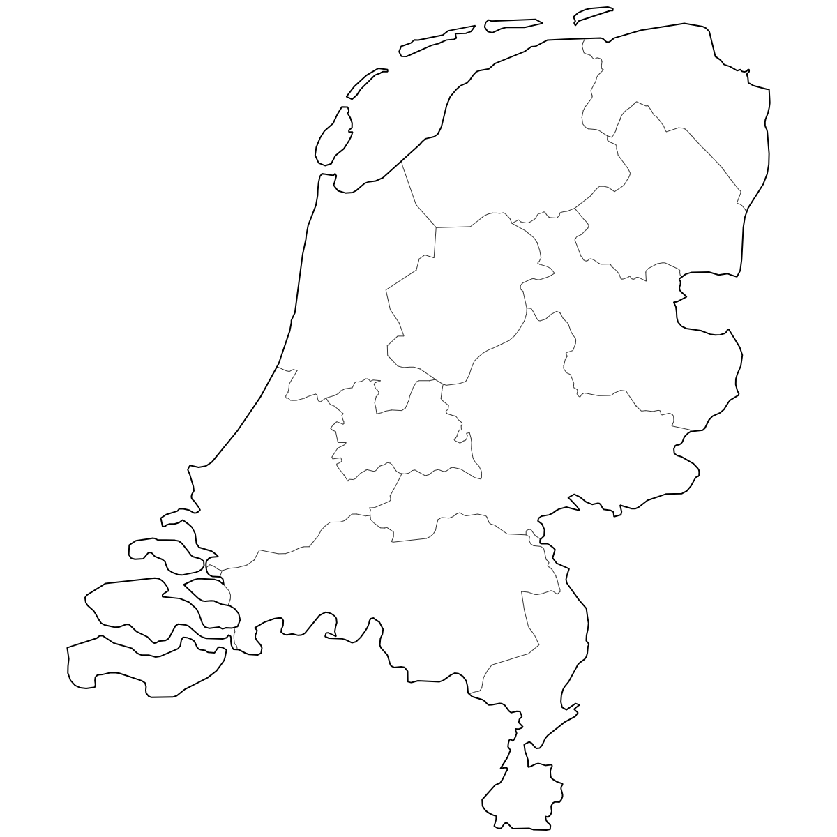 Outlined Map of Netherlands Provinces