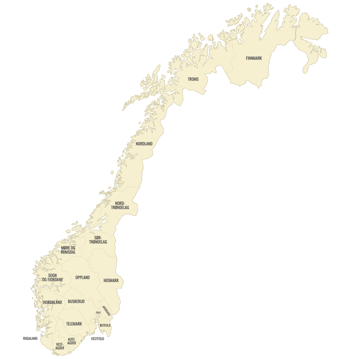 Blank Map of Norway Counties With Labels