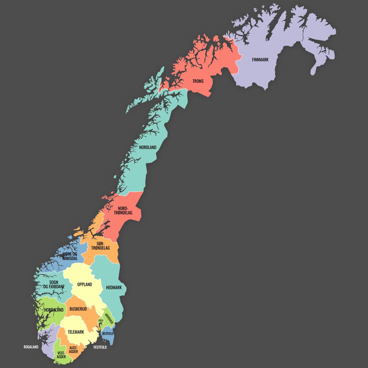 Custom Map of Norway Counties With Labels