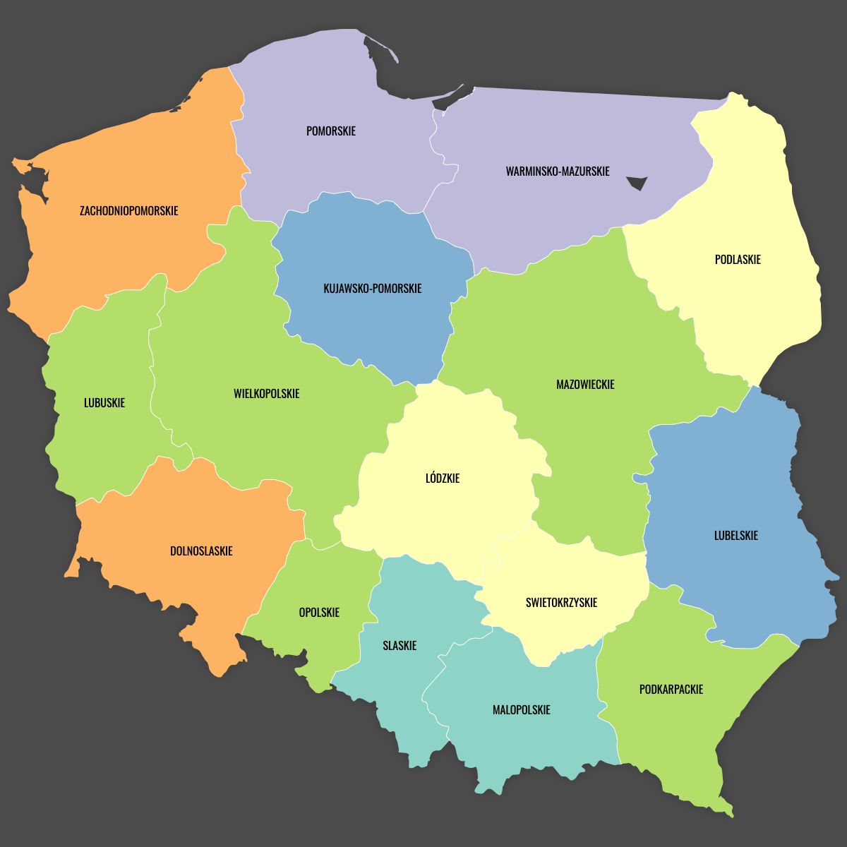 Custom Map of Poland Provinces With Labels