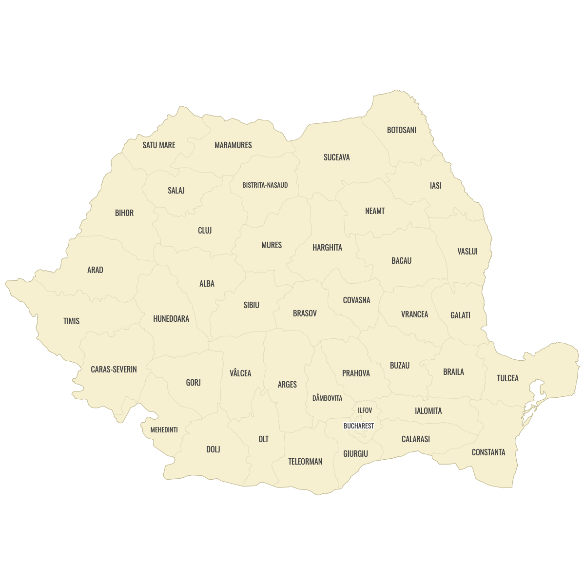 Blank Map of Romania Counties With Labels