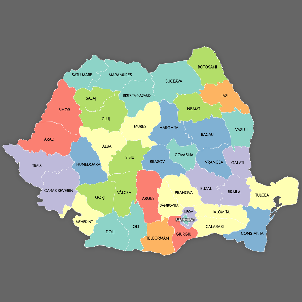 Custom Map of Romania Counties With Labels