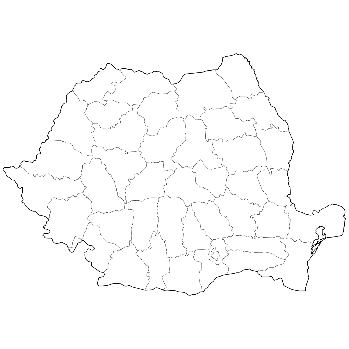 Outlined Map of Romania Counties