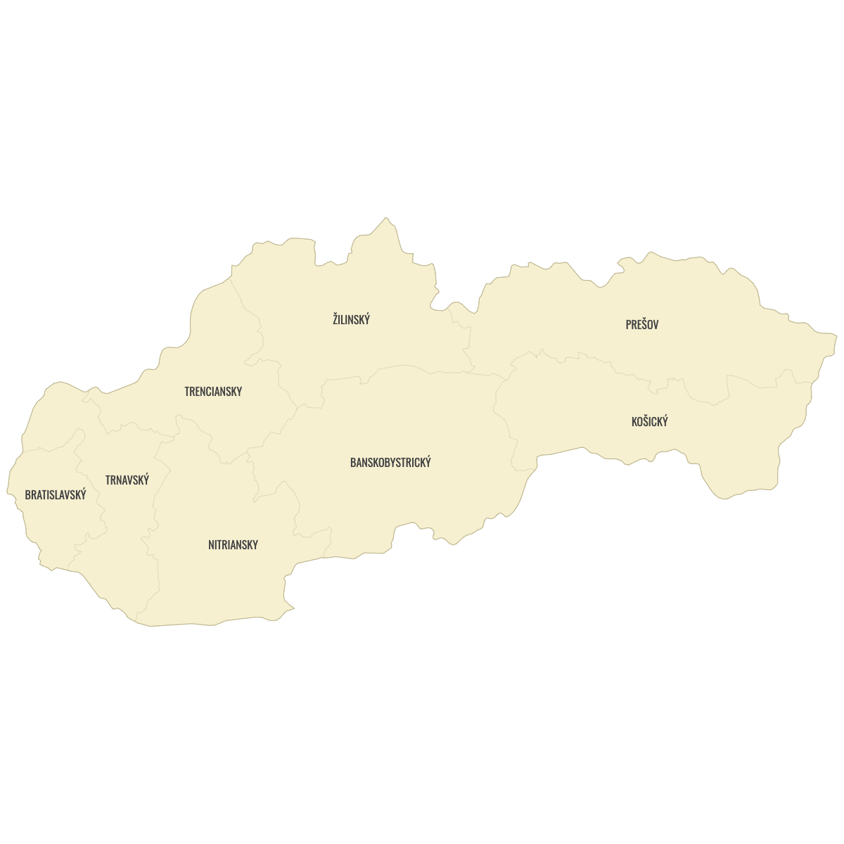 Blank Map of Slovak Regions With Labels
