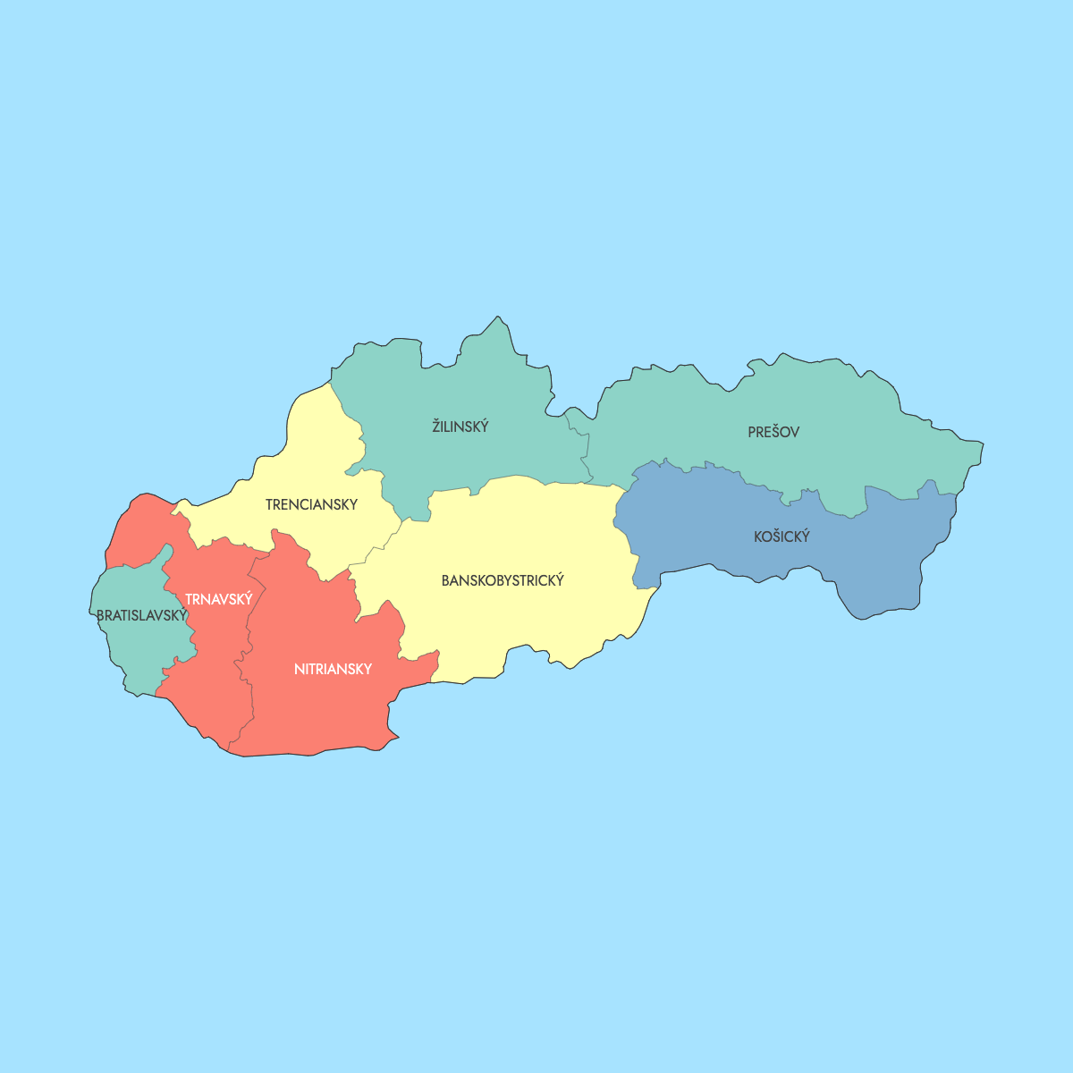 Map of Slovak Regions with surrounding areas