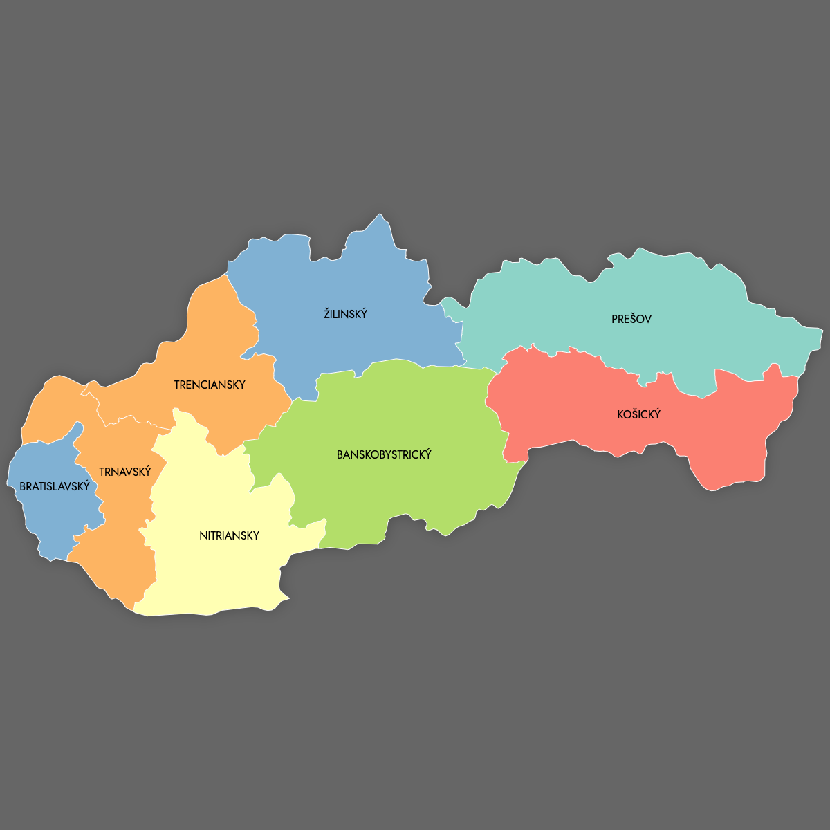 Custom Map of Slovak Regions With Labels