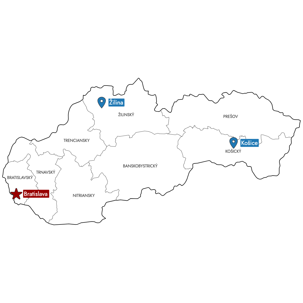 Map of Slovak Regions with Pins