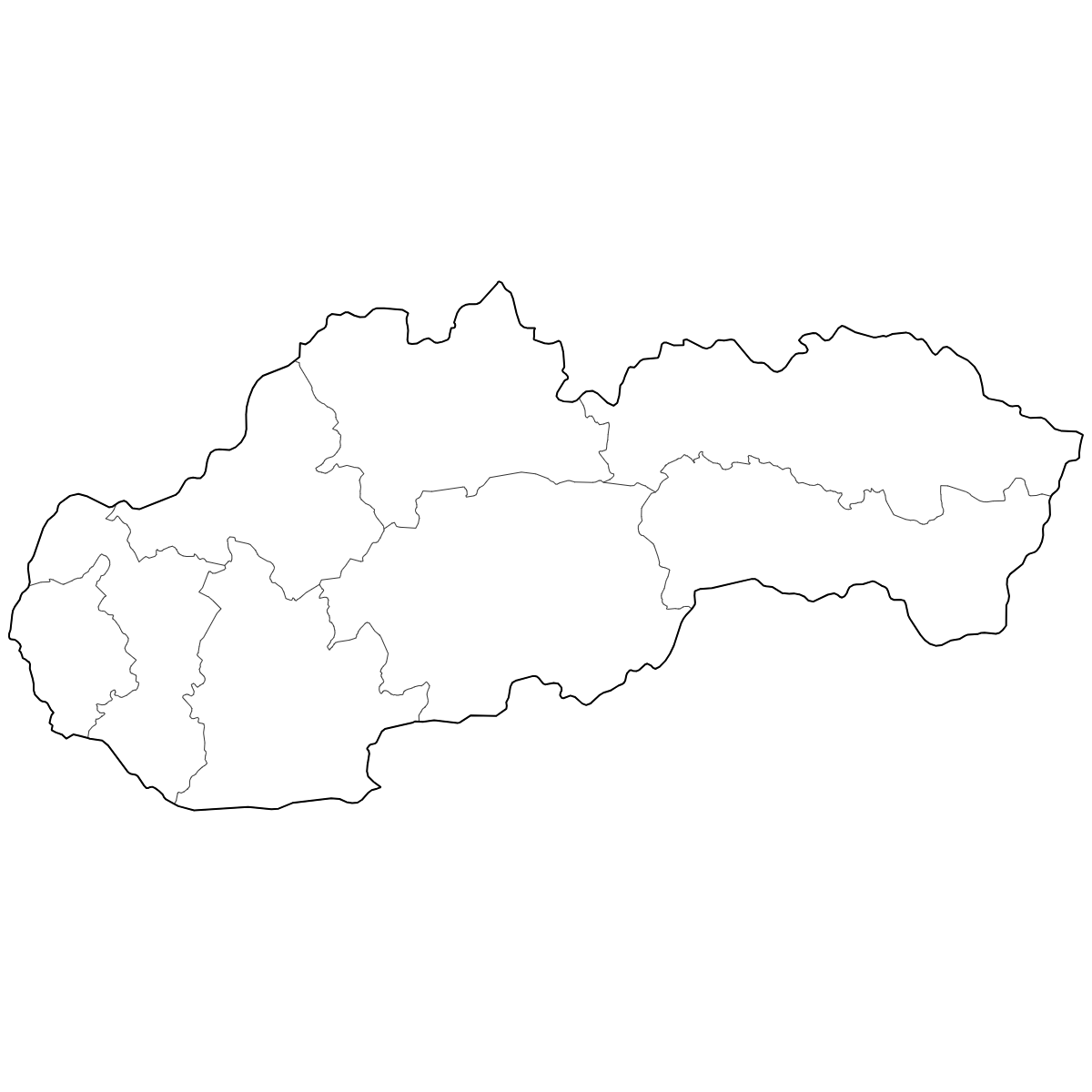 Outlined Map of Slovak Regions