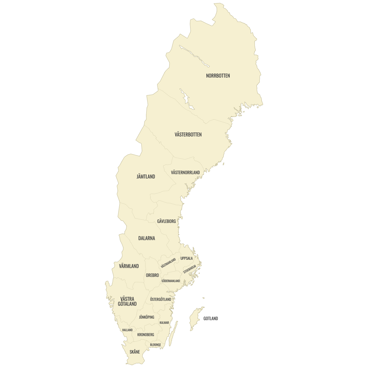 Blank Map of Sweden Counties With Labels