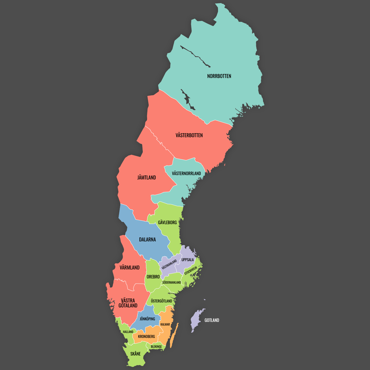 Custom Map of Sweden Counties With Labels