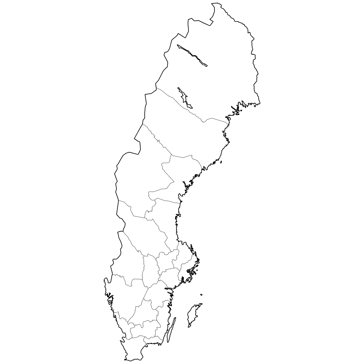 Outlined Map of Sweden Counties