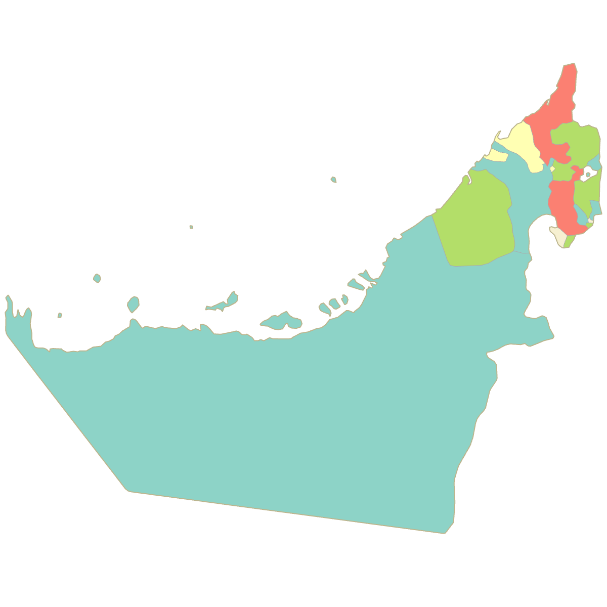 Colored Map of United Arab Emirates
