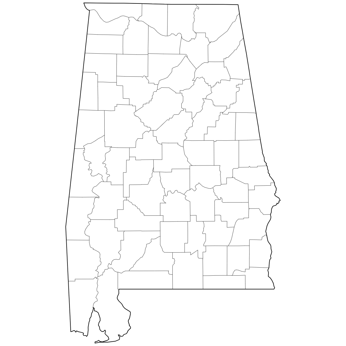 Outlined Map of Alabama Counties