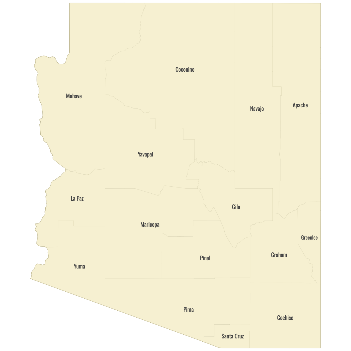 Blank Map of Arizona Counties With Labels