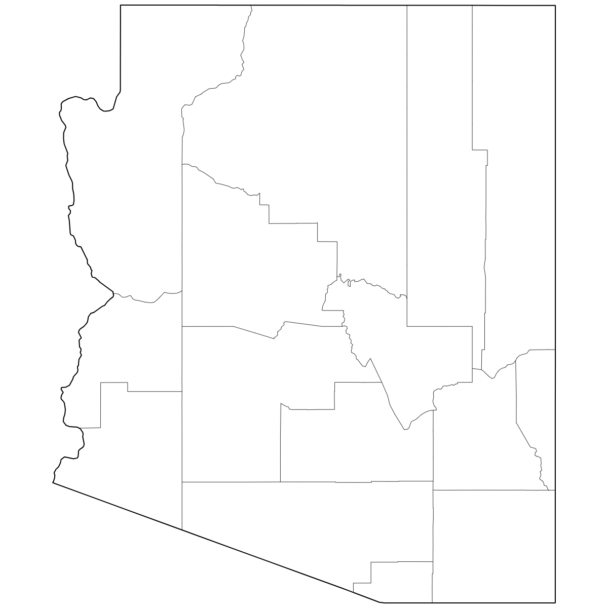 Outlined Map of Arizona Counties