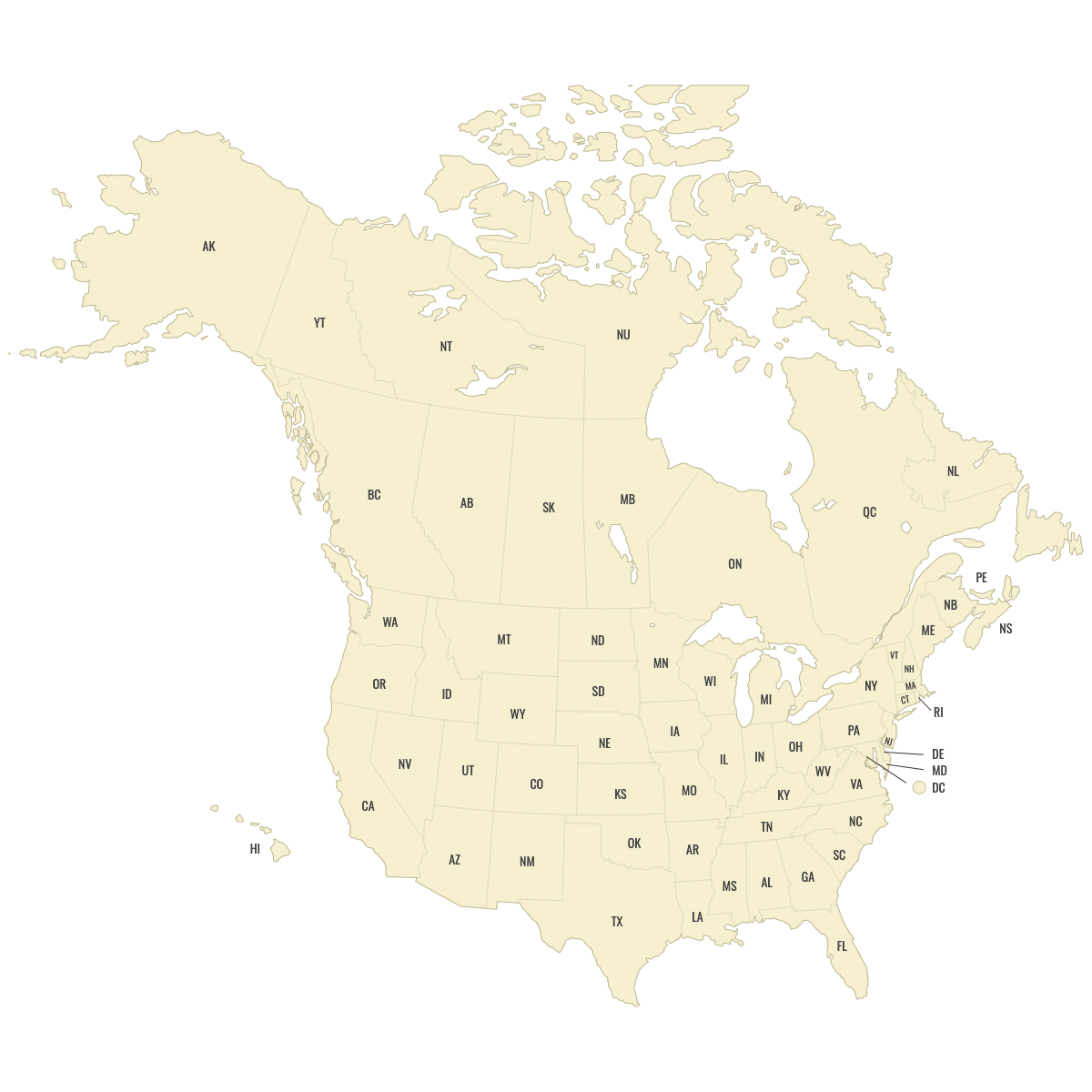 Blank United States and Canada Map With Labels