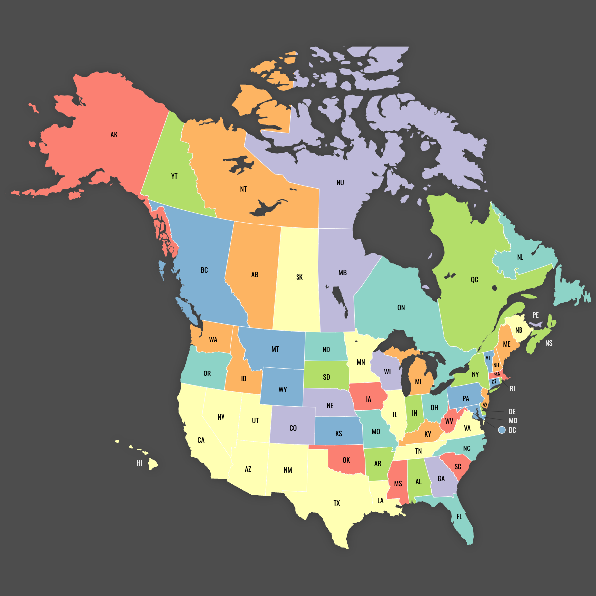 Custom United States and Canada Map With Labels