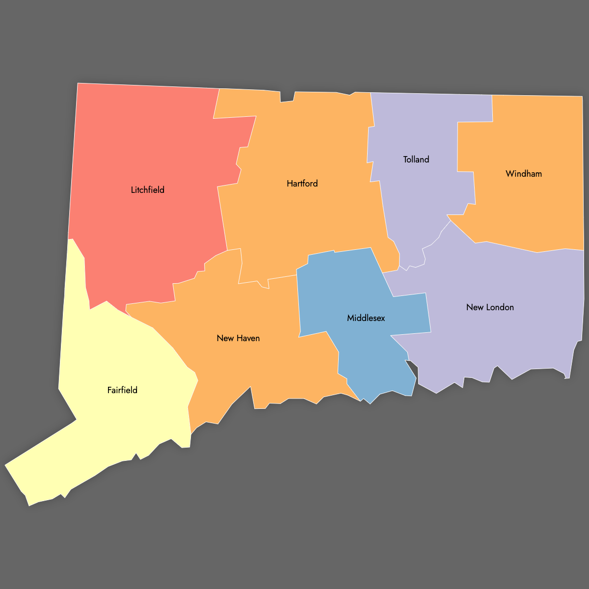 Custom Map of Connecticut Counties With Labels