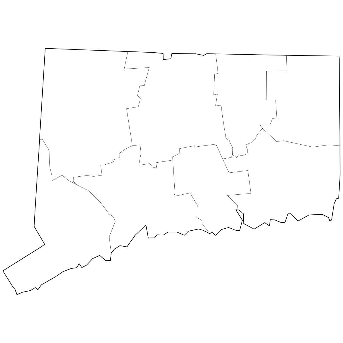 Outlined Map of Connecticut Counties