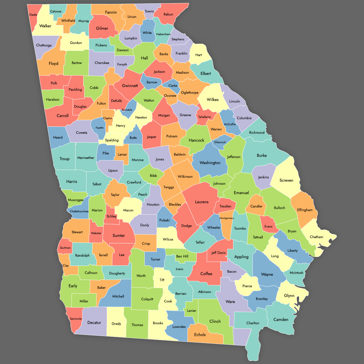 Custom Map of Georgia Counties With Labels