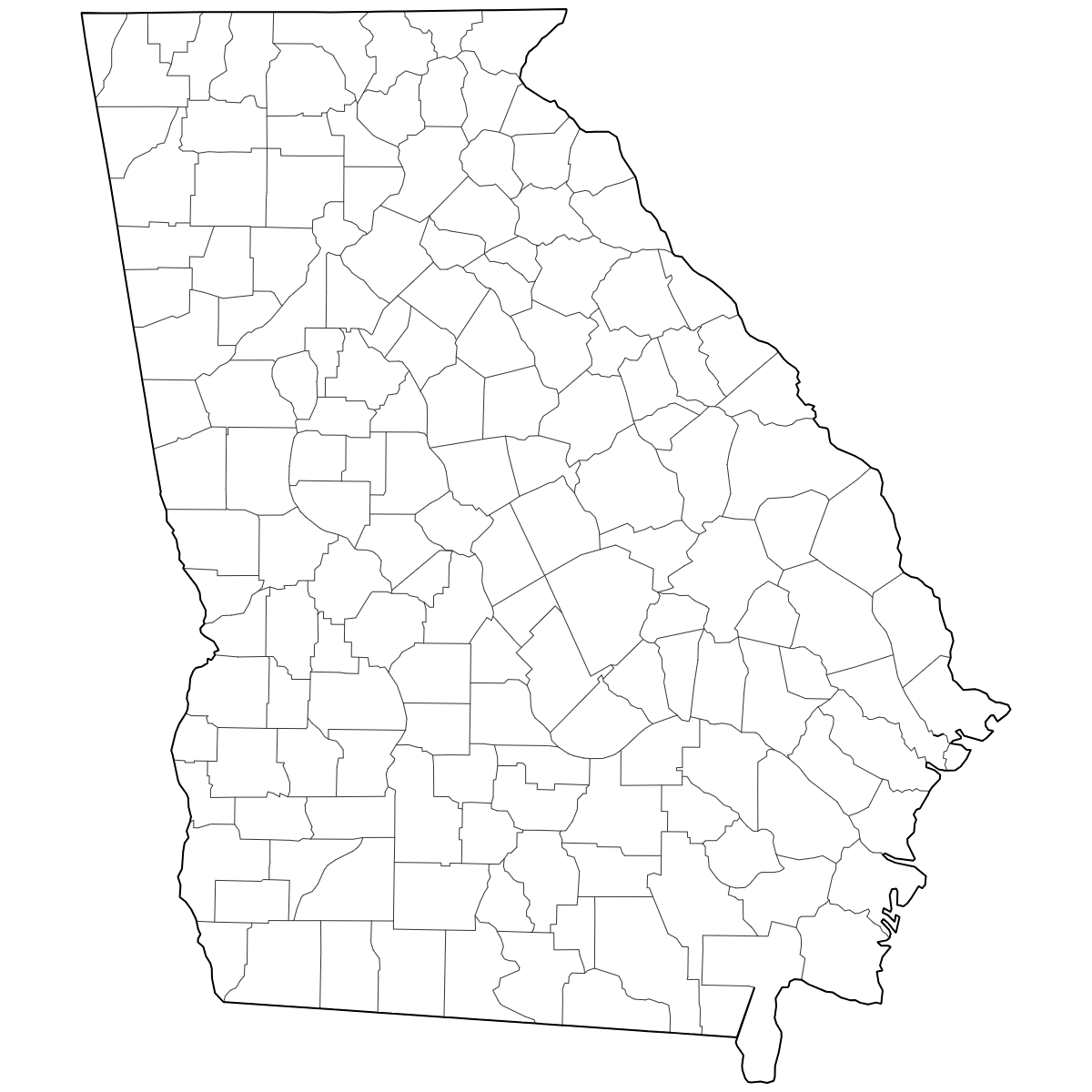 Outlined Map of Georgia Counties
