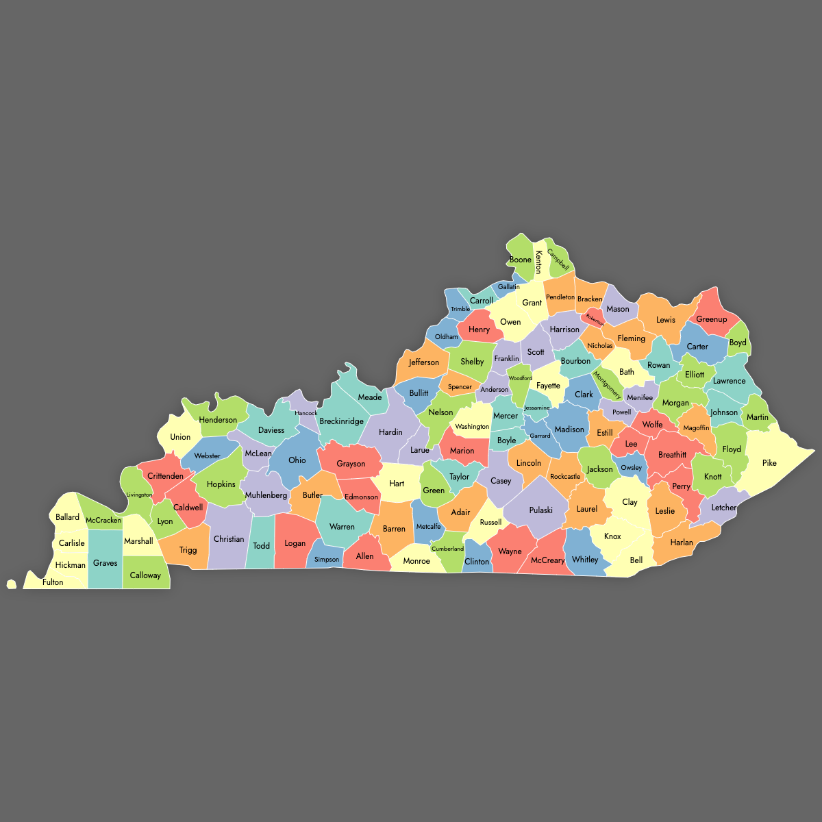 Custom Map of Kentucky Counties With Labels
