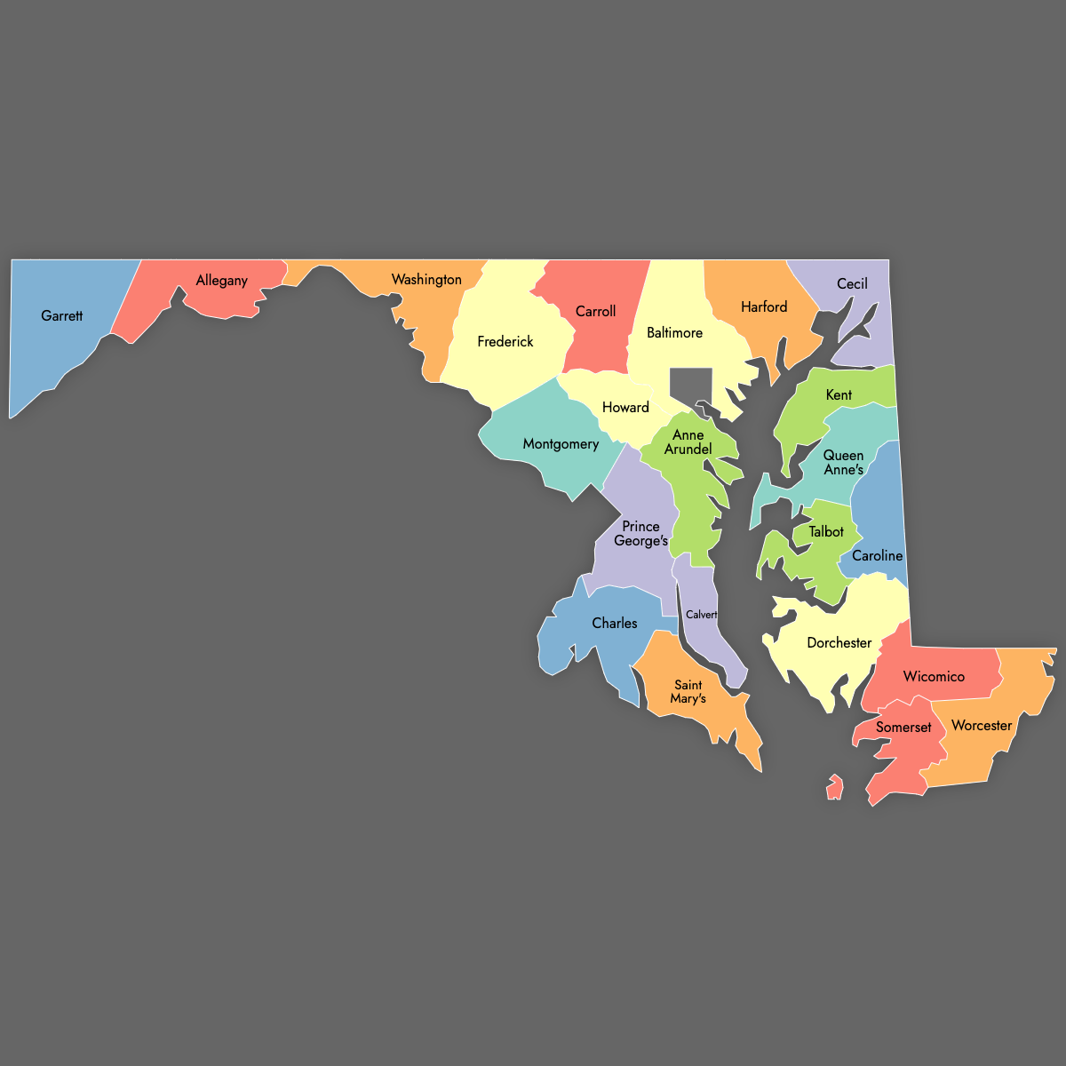 Custom Map of Maryland Counties With Labels