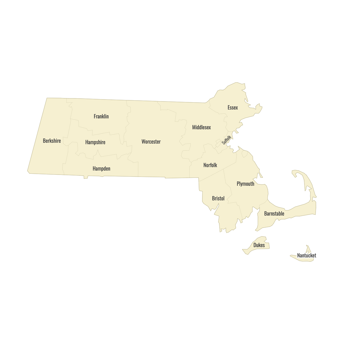 Blank Map of Massachusetts Counties With Labels