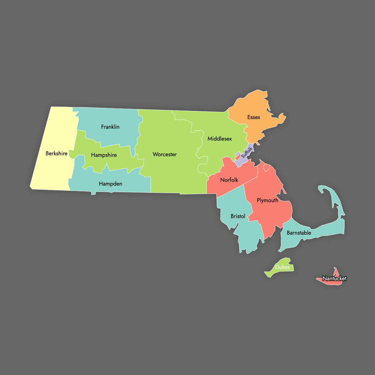 Custom Map of Massachusetts Counties With Labels