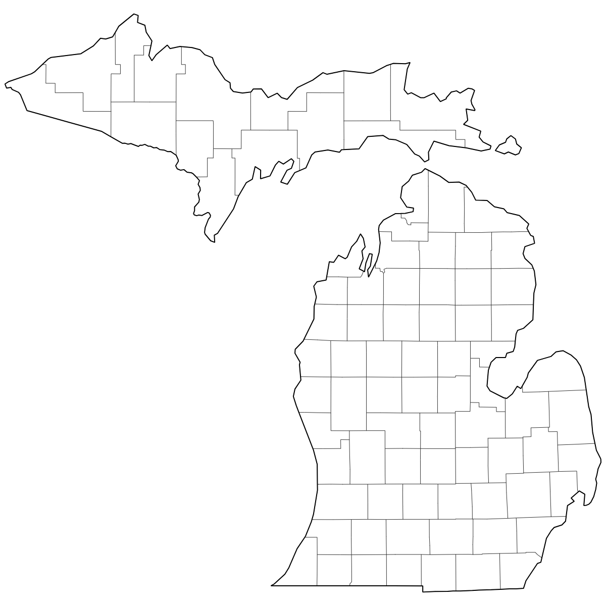 Outlined Map of Michigan Counties