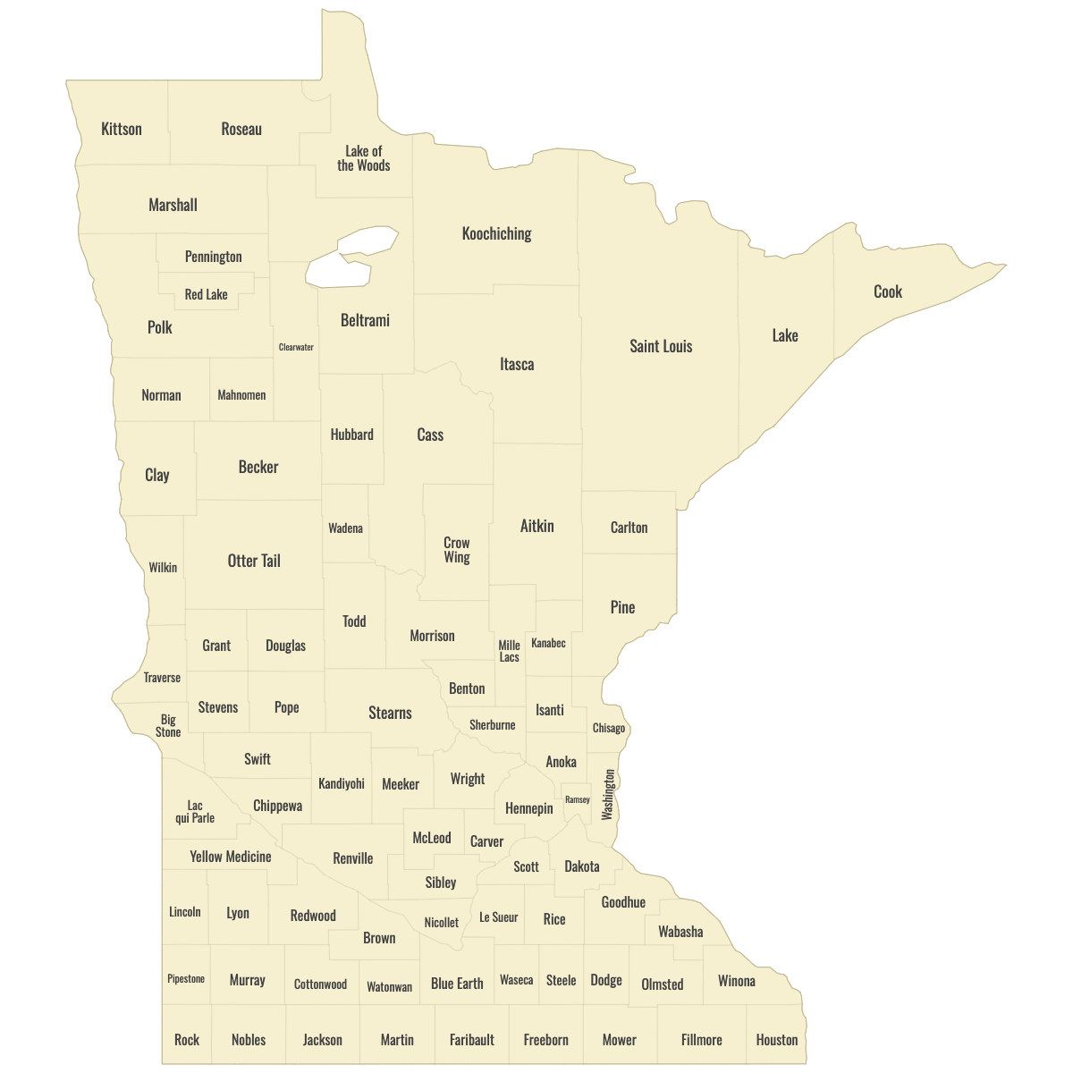 Blank Map of Minnesota Counties With Labels