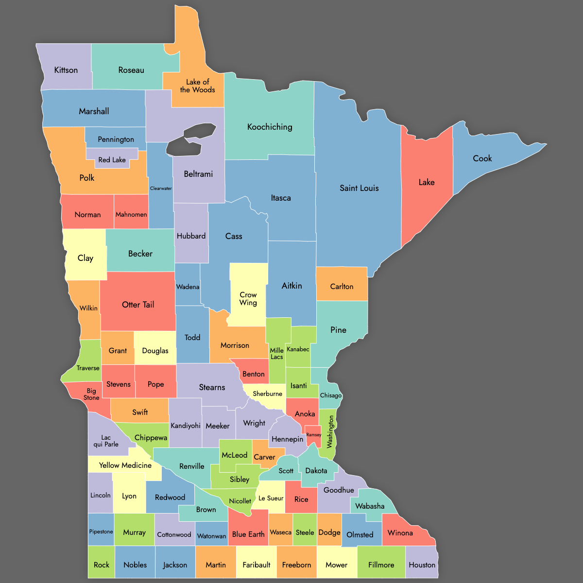 Custom Map of Minnesota Counties With Labels