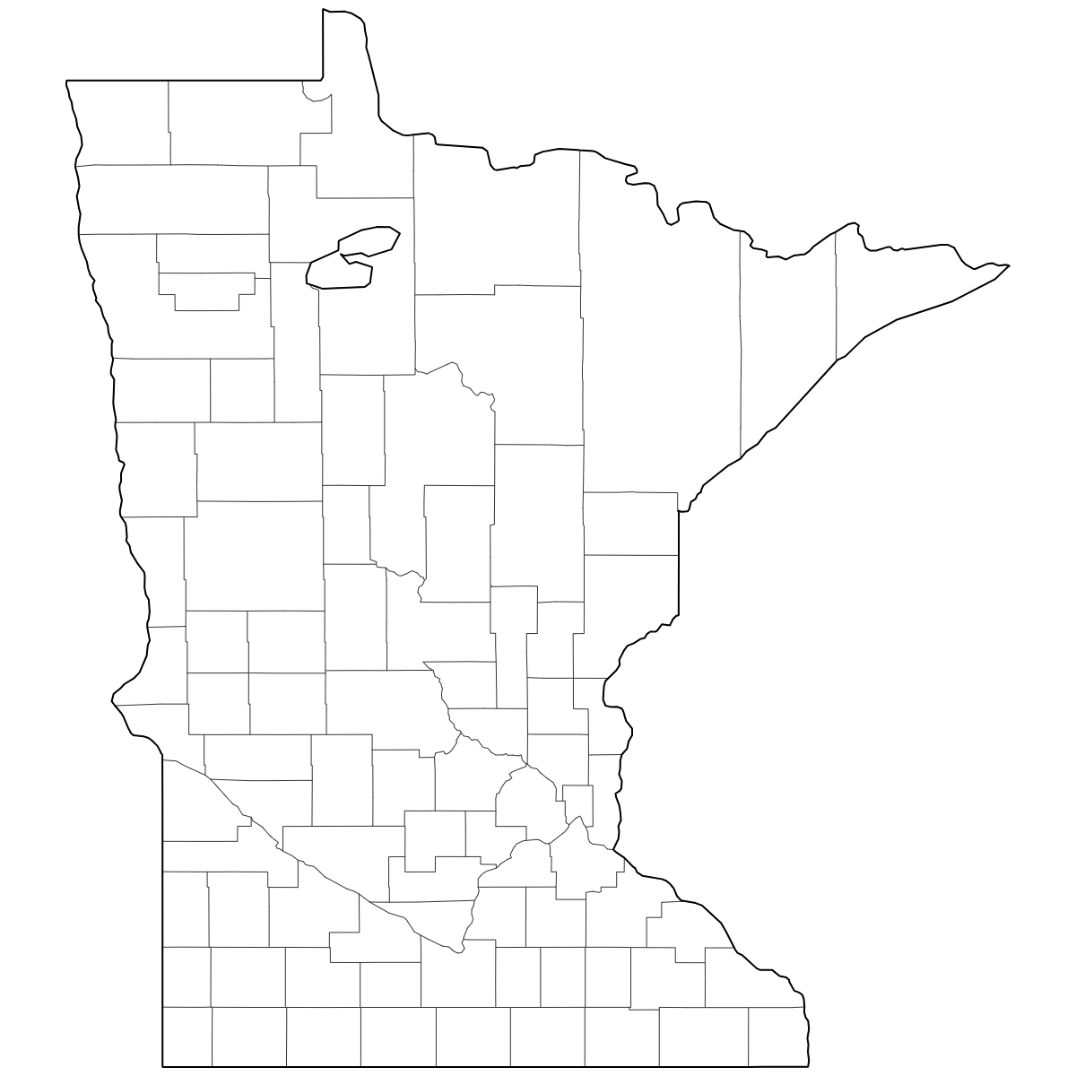 Outlined Map of Minnesota Counties